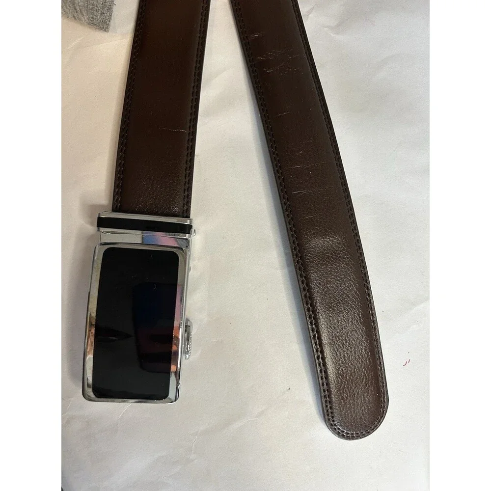 Men's Brown Belt with Silver Buckle Size 50